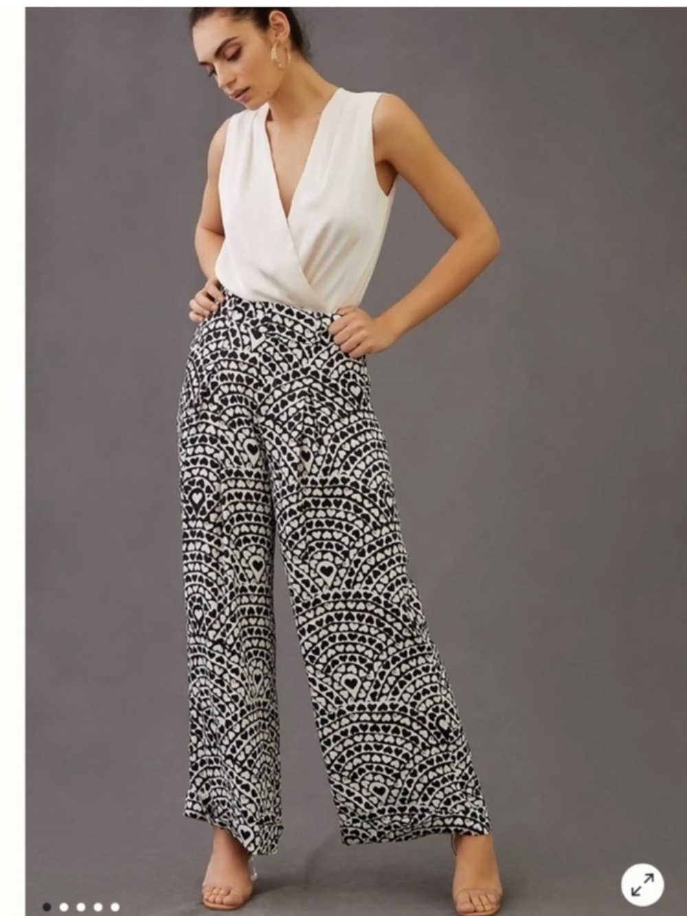 Farm Rio Heart Pleated Wide-Leg Pants